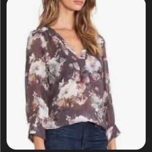 Joie Aceline Silk Blouse Size‎ Large Flowy Vneck Floral Cottagecore Career Wear